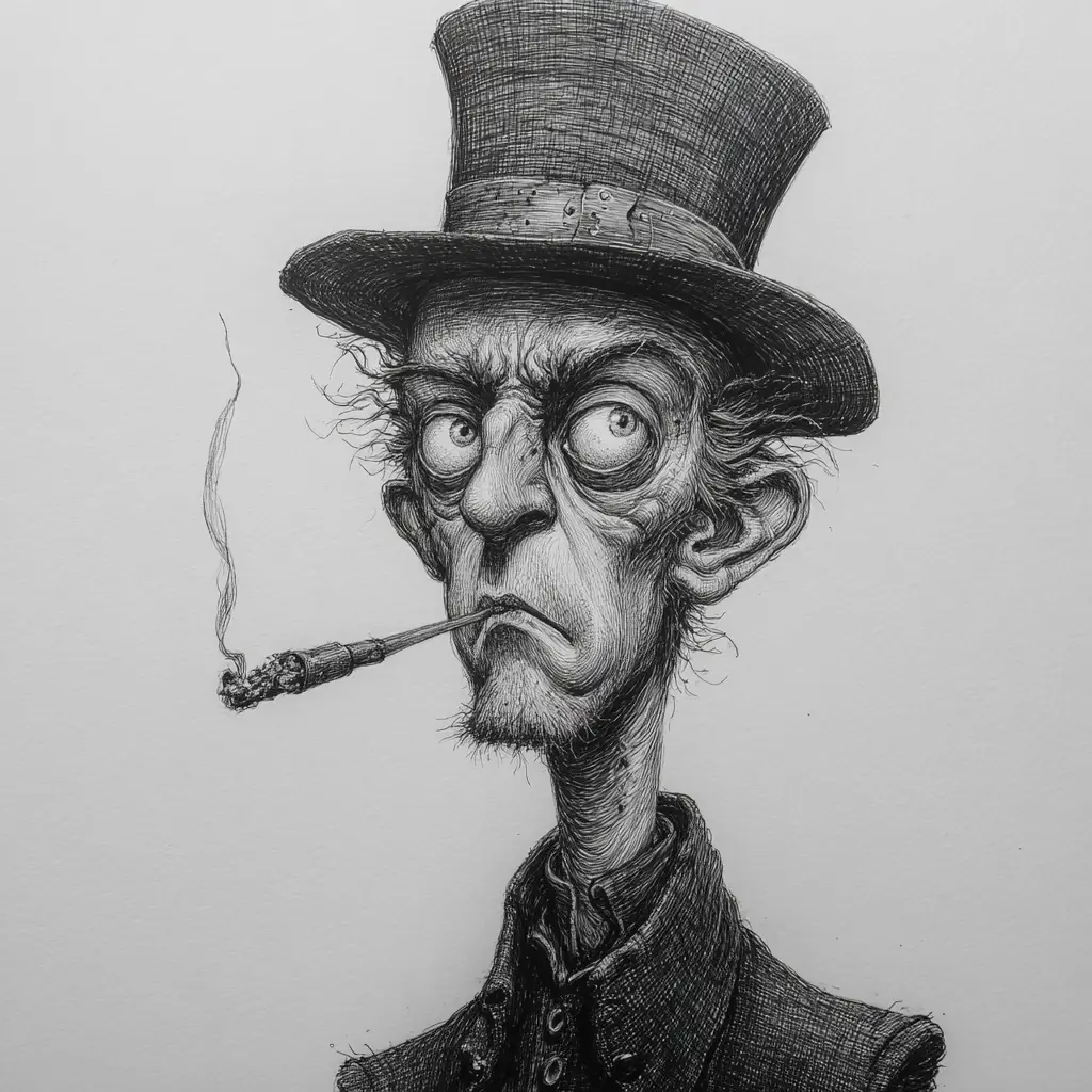 Cartoon bird with old hat and smoking cigar