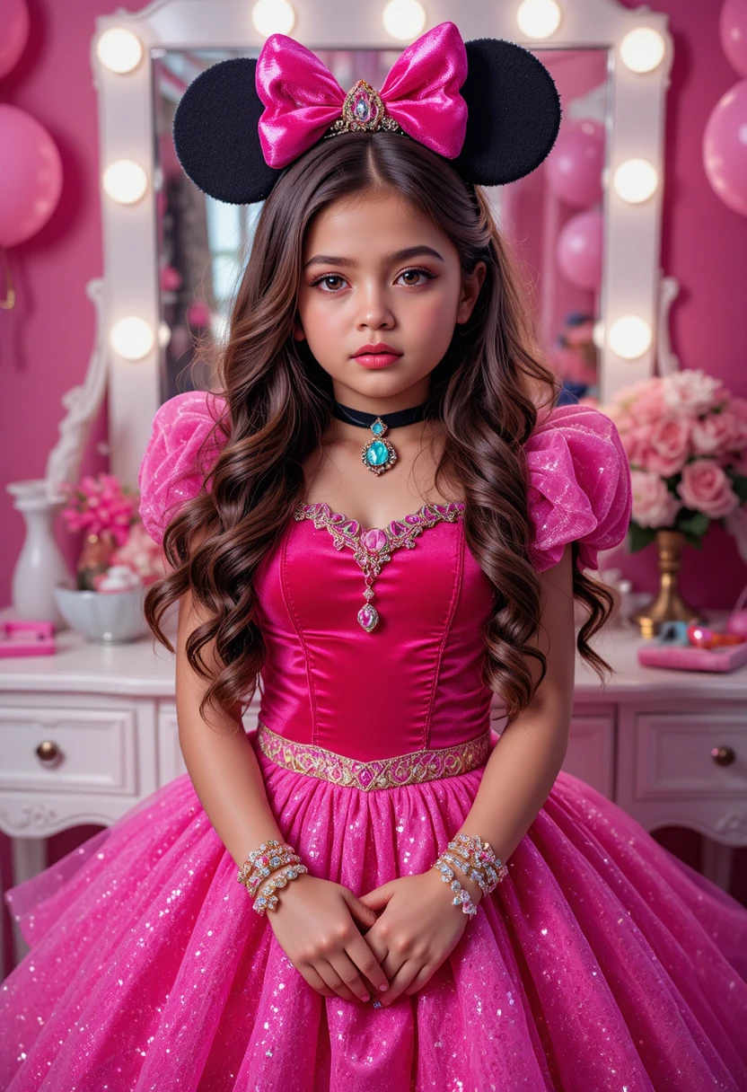 Tween Boy In Princess Minnie Outfit At Pink Vanity
