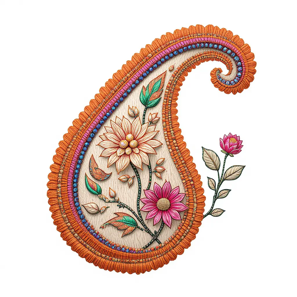 Filigranes Paisley-Motiv mit floralen Stickerei-Details