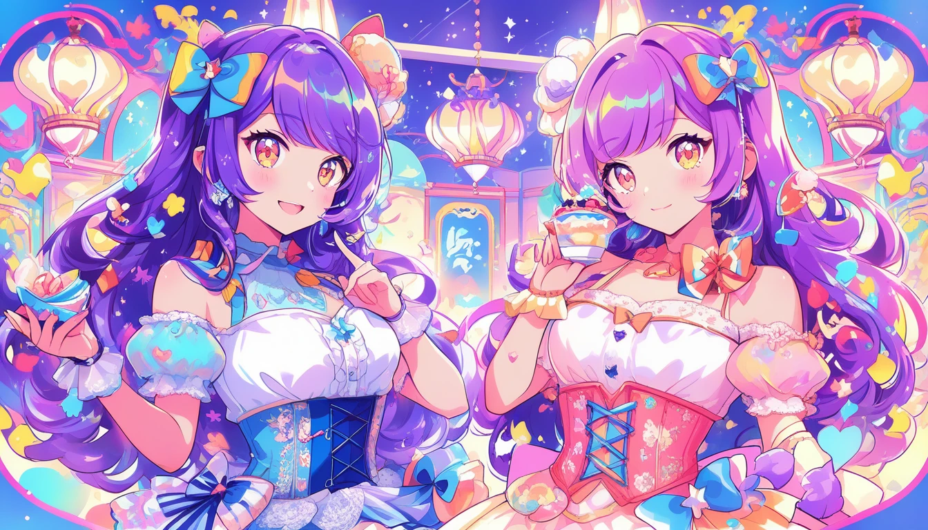 Anime-Mädchen im pfirsichfarbenen Kleid in einem funkelnden Ballsaal