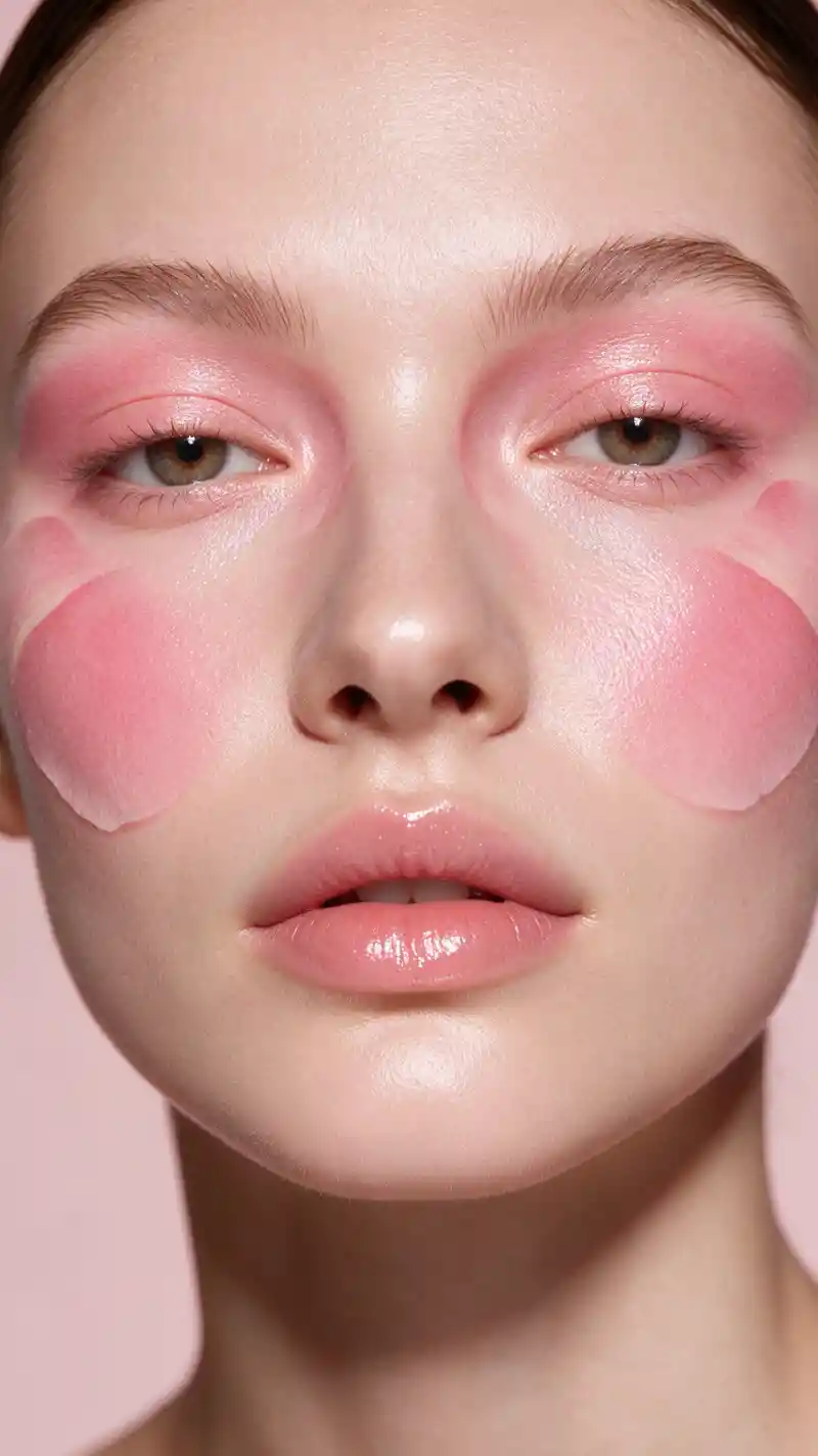 Extreme close up beauty portrait with pink floral inspired makeup