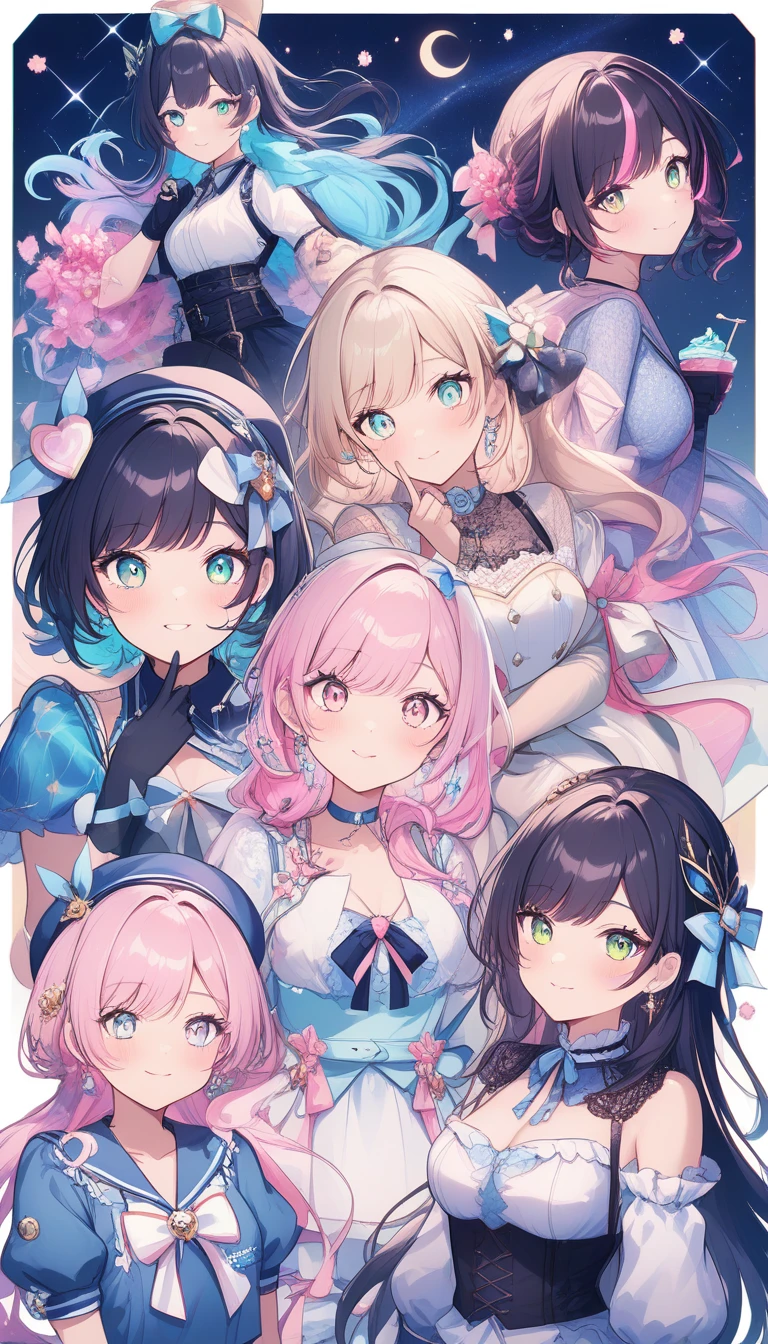 Anime-Mädchen auf Sichelmond mit Erdbeerdessert