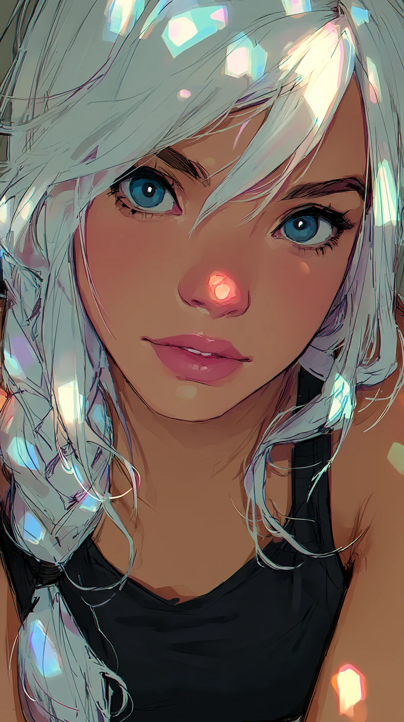 Colorful digital portrait of a beautiful glowing girl
