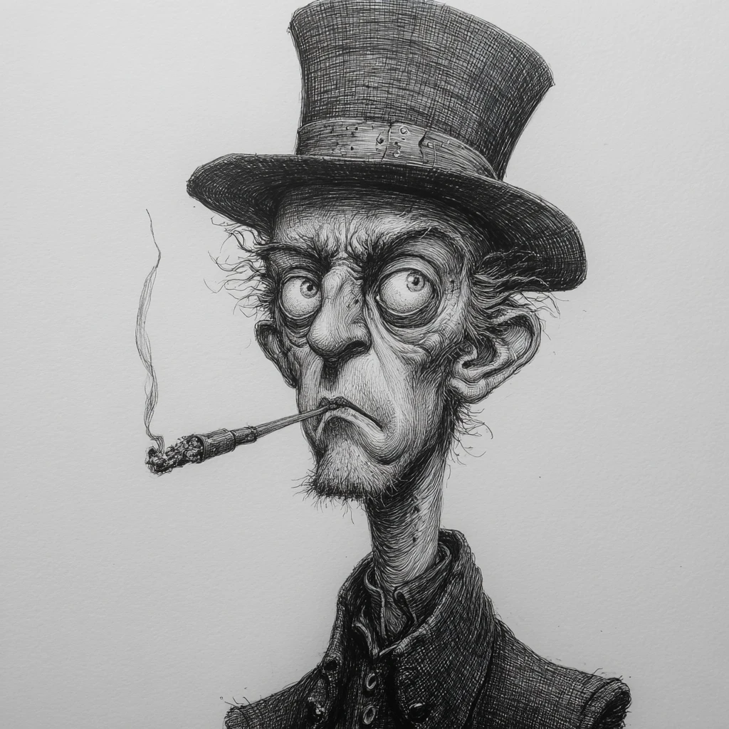 Cartoon bird with old hat and smoking cigar