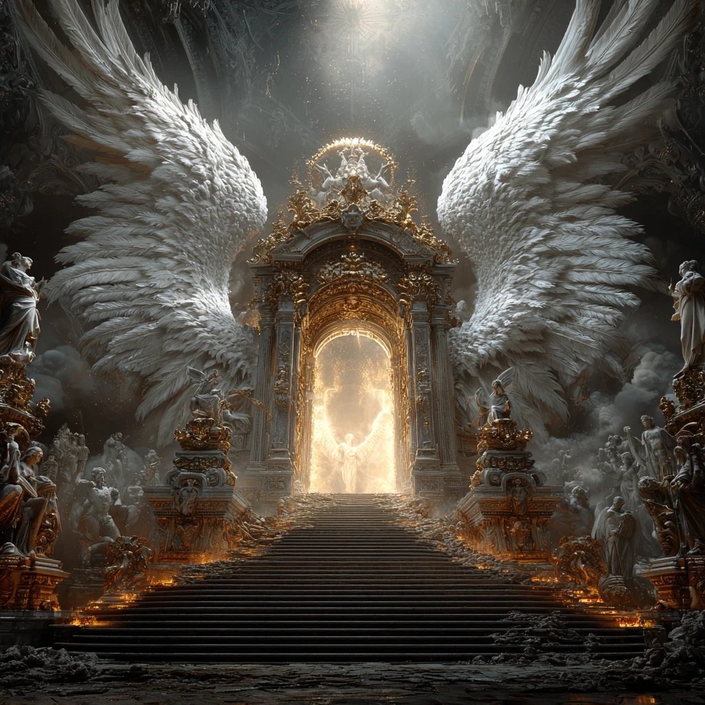 Radiant Angel Beyond A Golden Cathedral Gateway
