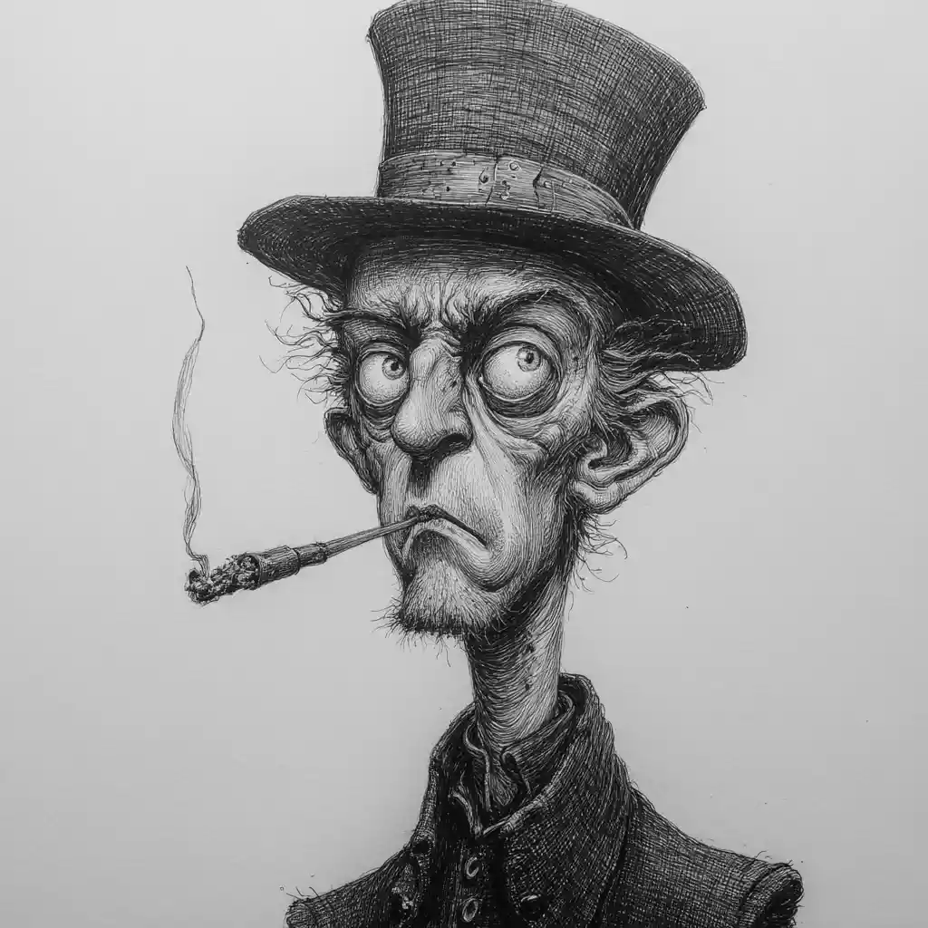 Cartoon bird with old hat and smoking cigar