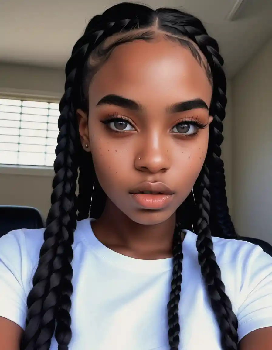 Joven mujer negra con trenzas oscuras y labios carnosos