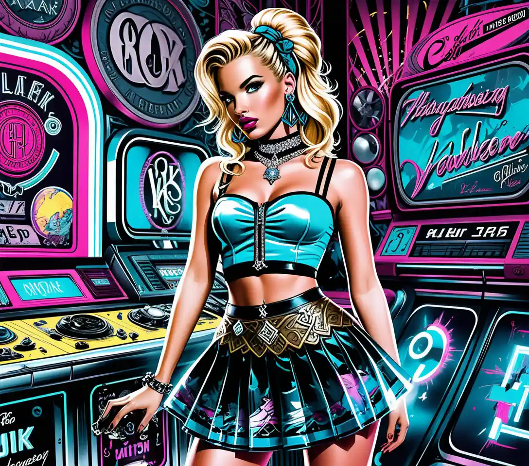 Femme pin up Y2K en mini-jupe néon