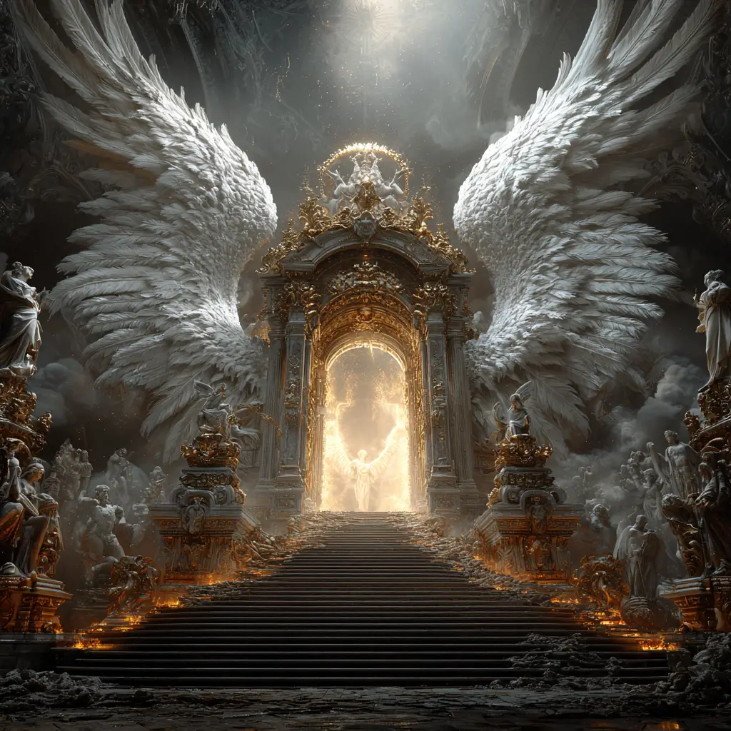 Radiant Angel Beyond A Golden Cathedral Gateway