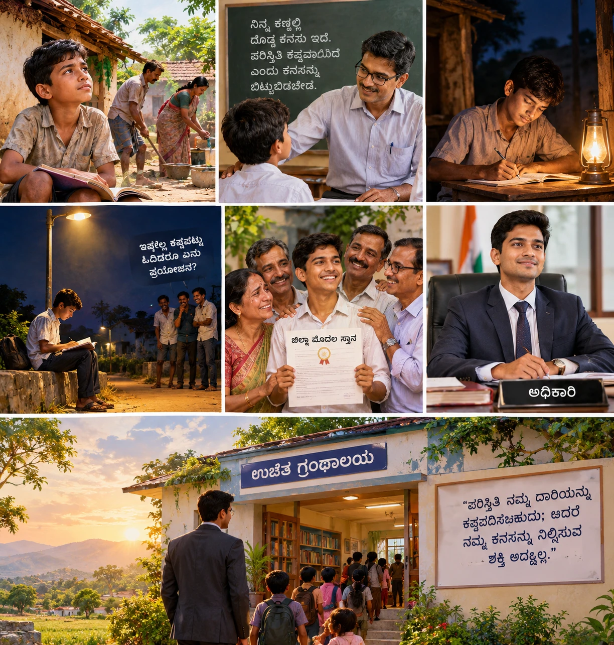 Village boy studying under a simple streetlight