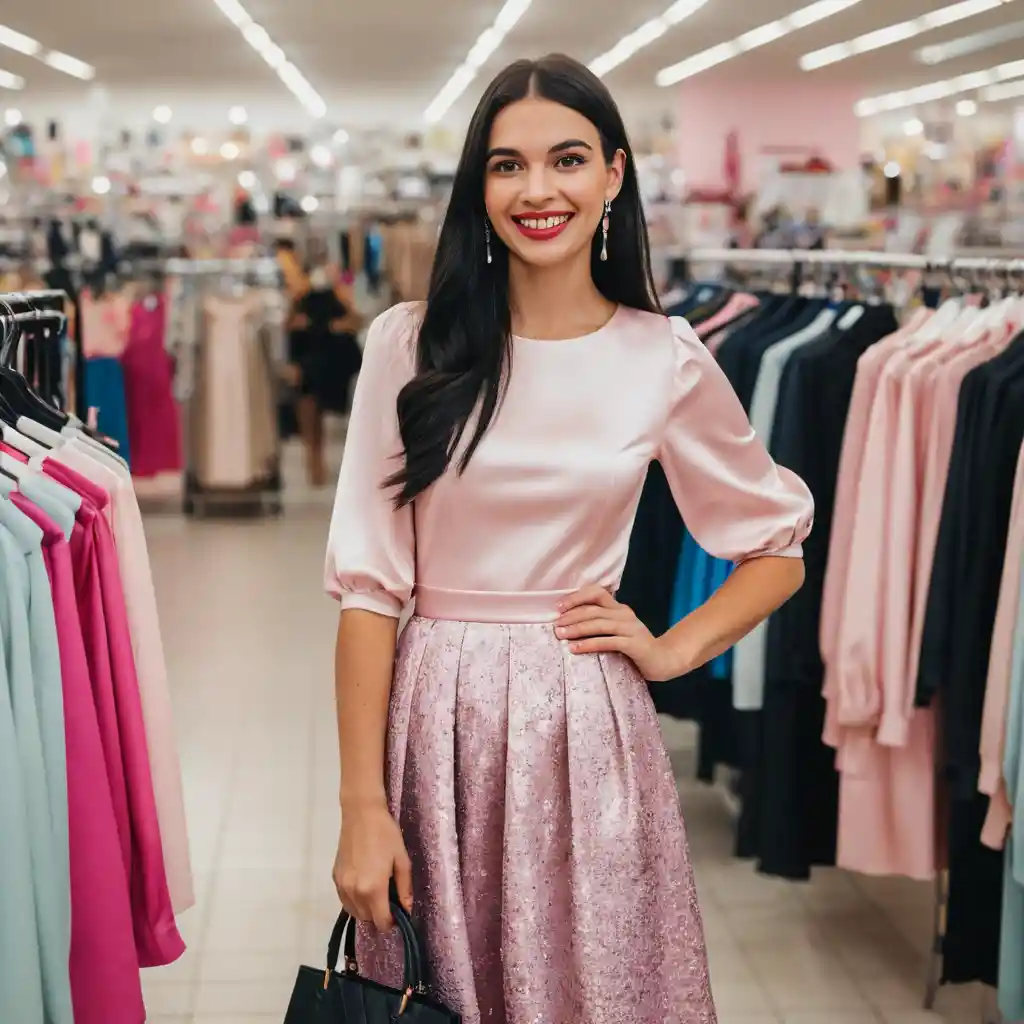 おしゃれな洋服店で買い物をする笑顔の女性