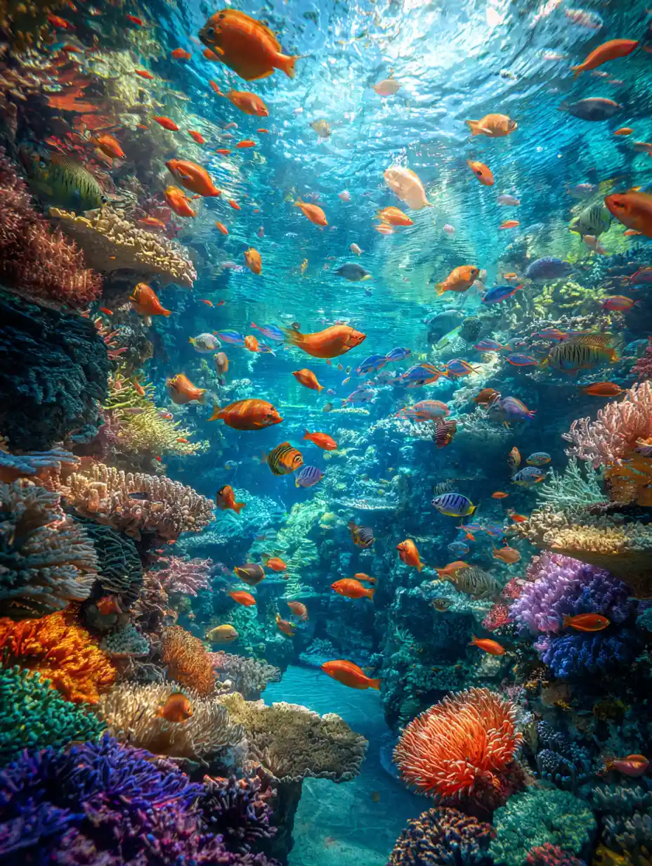 Farbenfrohes exotisches Meeresleben in einer üppigen Unterwasserszene