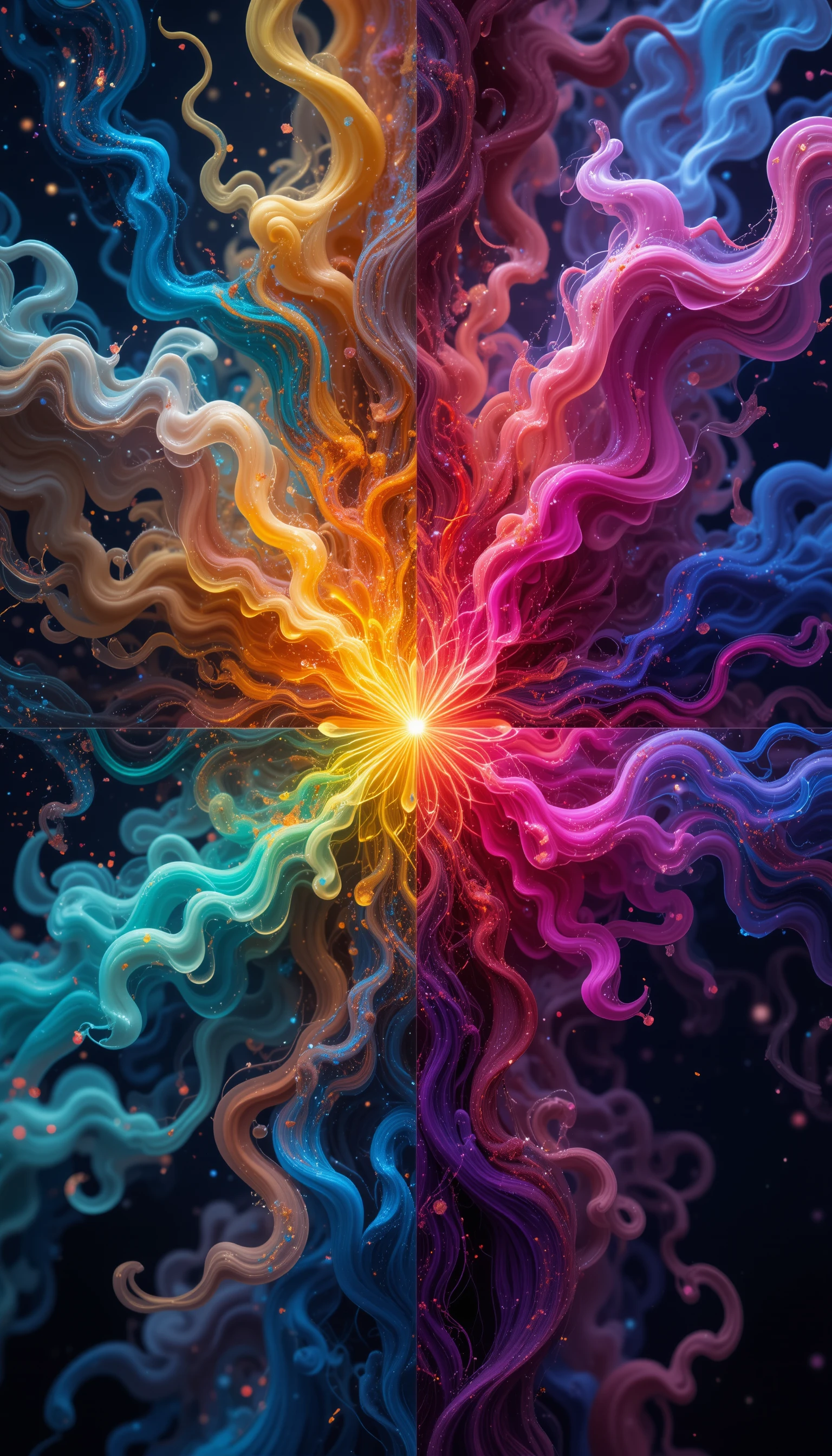 Glowing Abstract Biodust Patterns In Vivid Multicolor Light