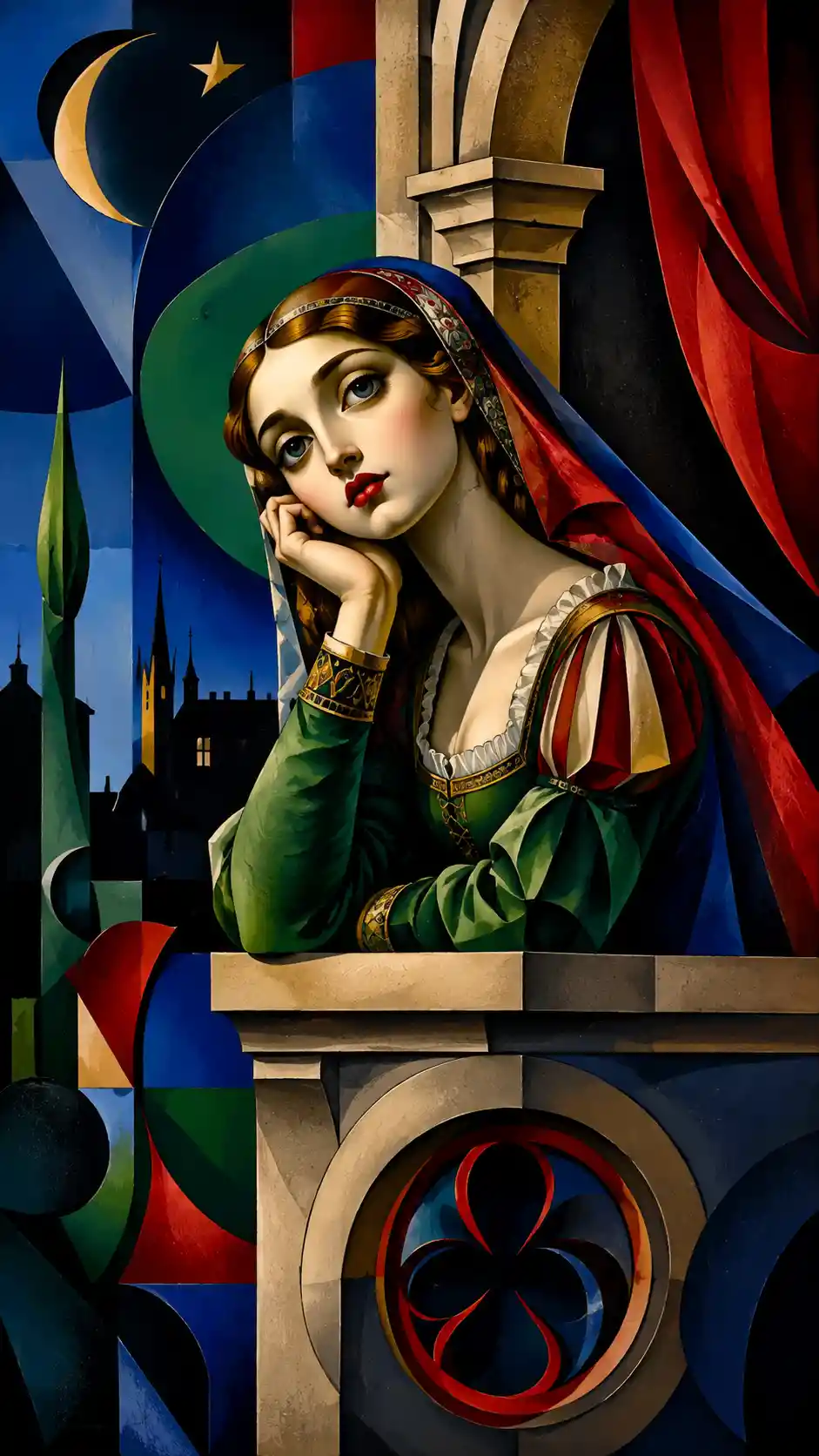 Surreal digital portrait of a stylized Juliet figure