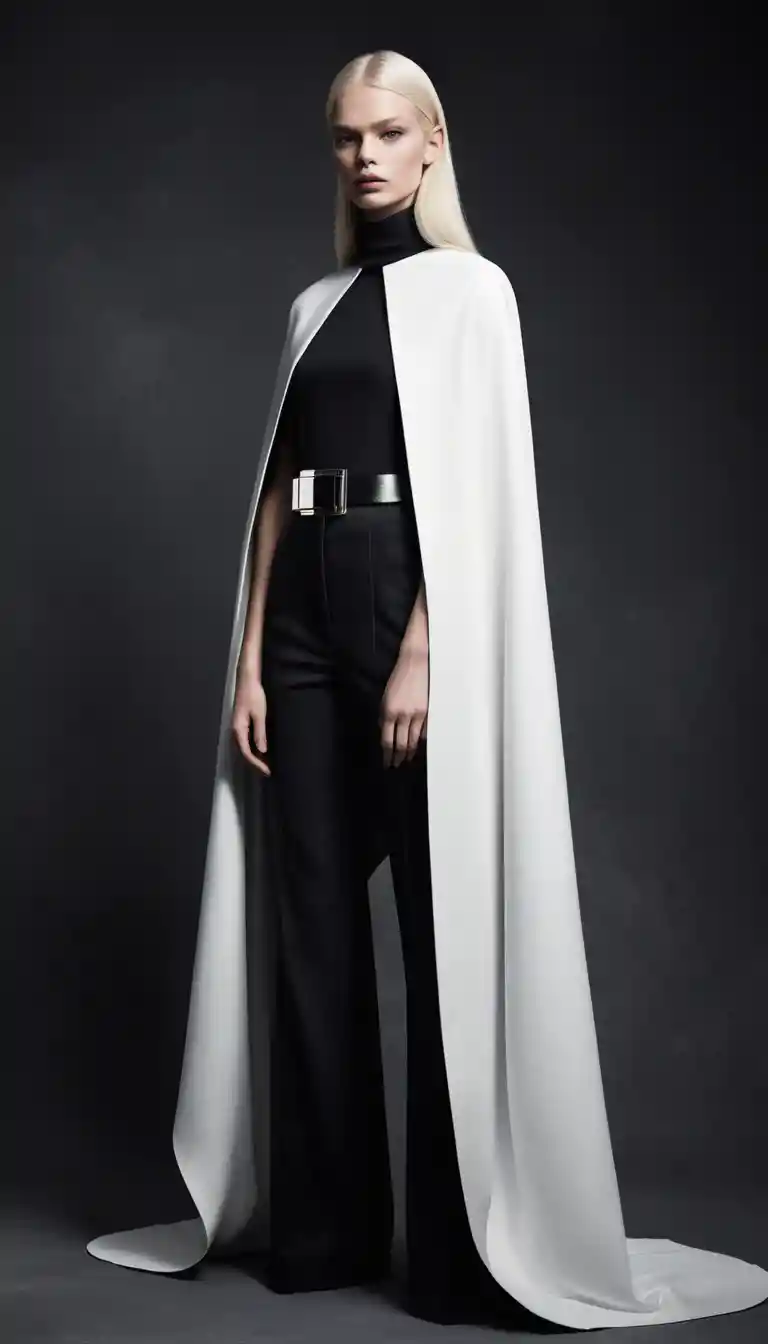 Femme de mode avant-gardiste en tenue noire sculpturale