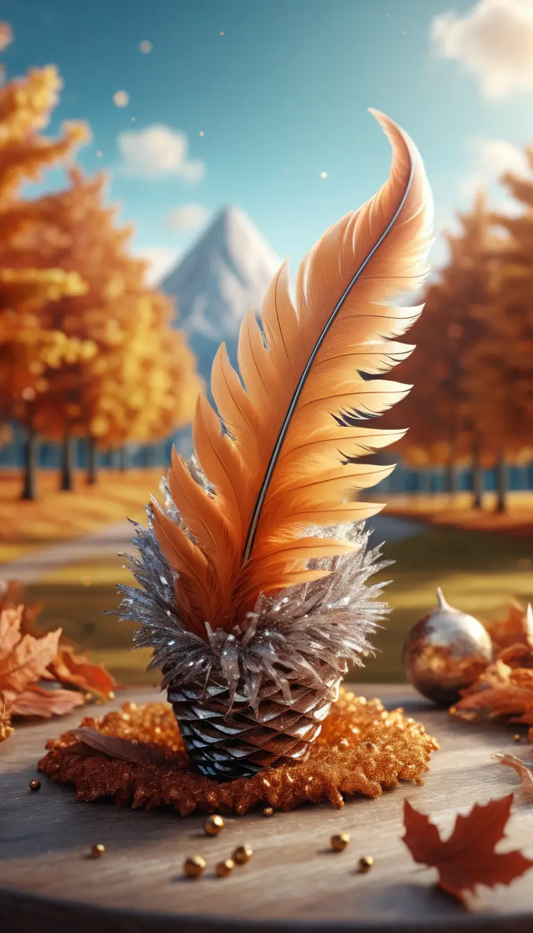Macro view of a feather cone spilling glittering sparks