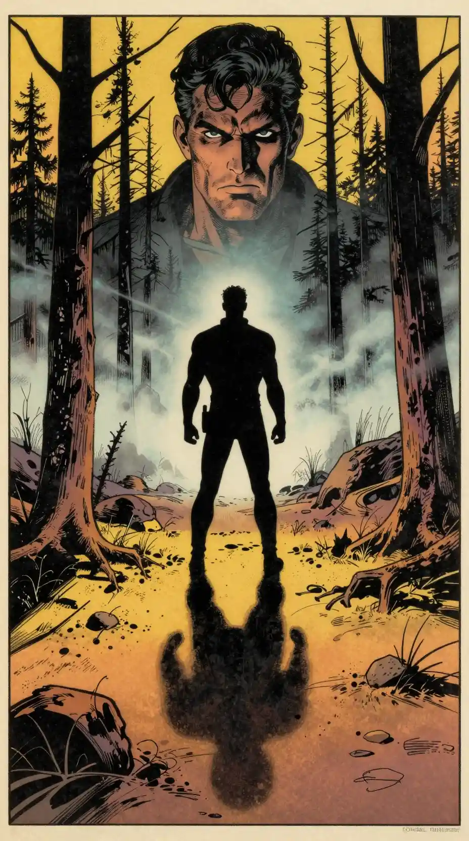 Lone Man In Silent Pines On Vintage Comic Cover