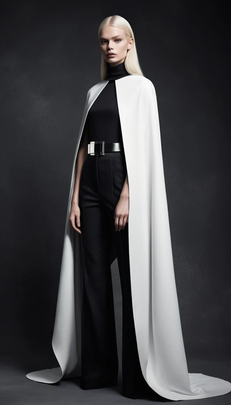 Femme de mode avant-gardiste en tenue noire sculpturale