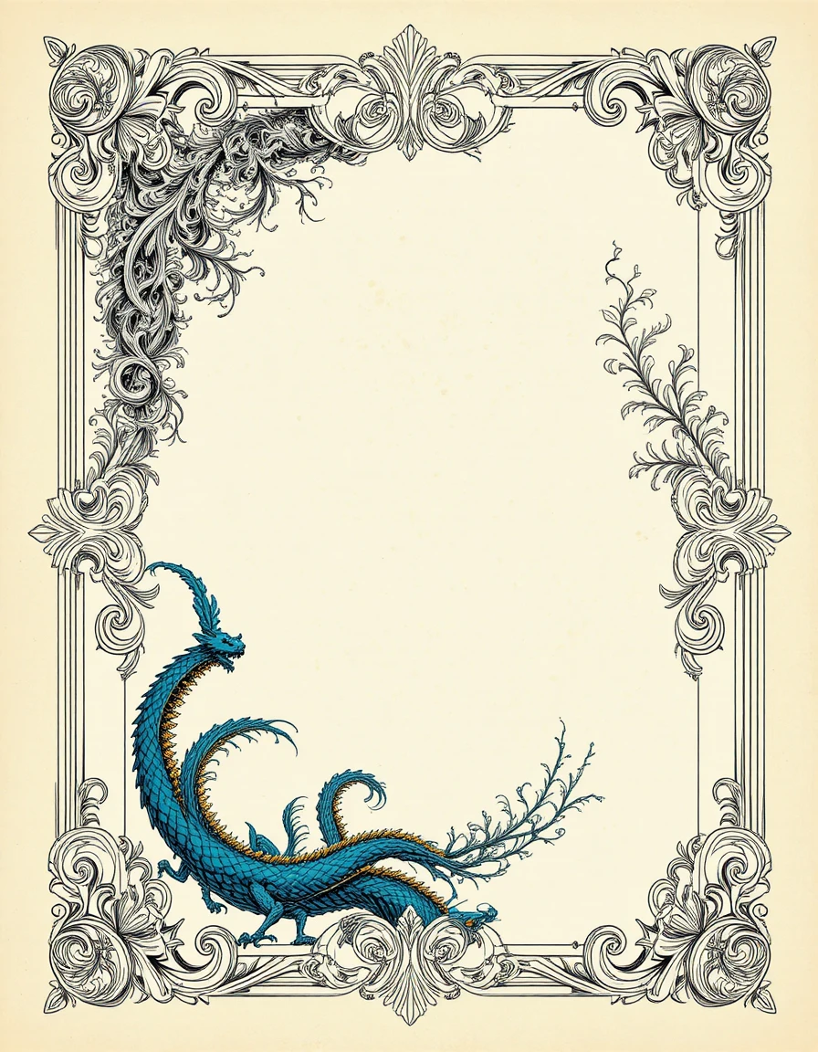 Ornate certificate frame with heraldic dragon illustration