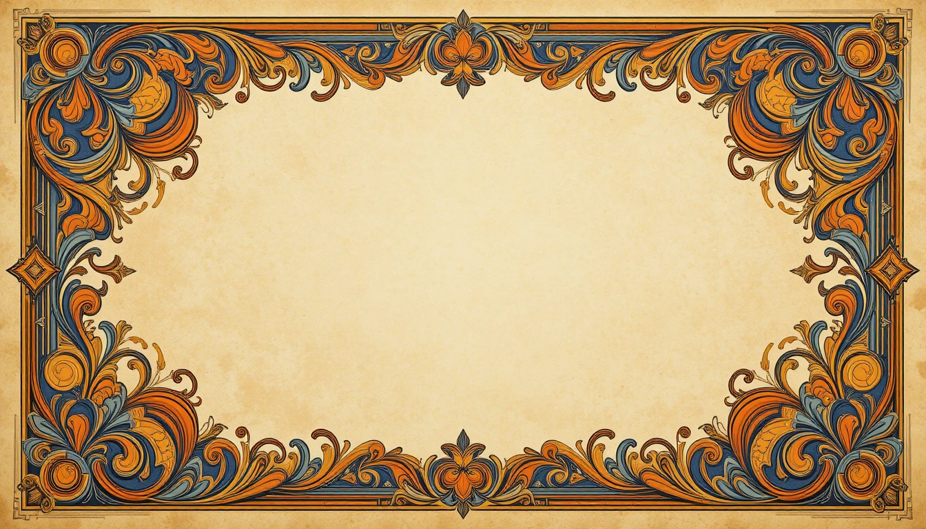 Ornate decorative border with floral scrollwork frame