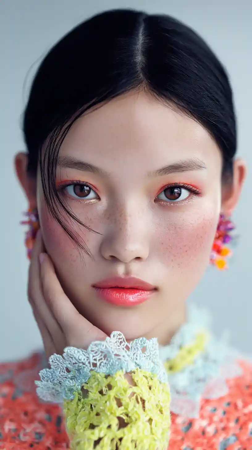 Serene Asian Woman Close Up In Soft Studio Portrait