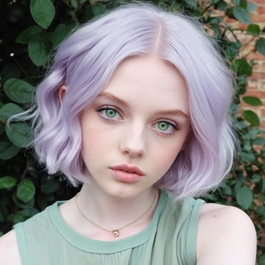 Young UK girl with pastel lavender pixie haircut