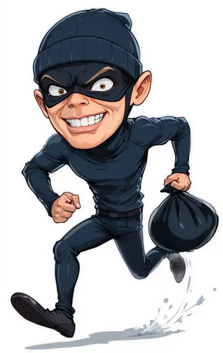 Cartoon thief running with a bulging black sack
