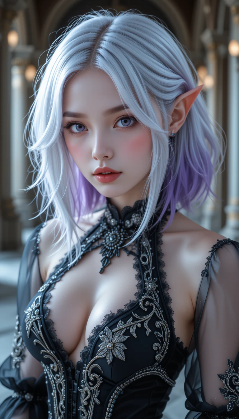 Elegant elven girl in gothic fantasy corset dress