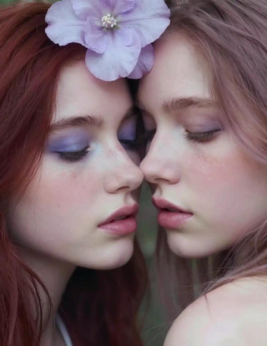 Intimate close up of two girls with pastel hair