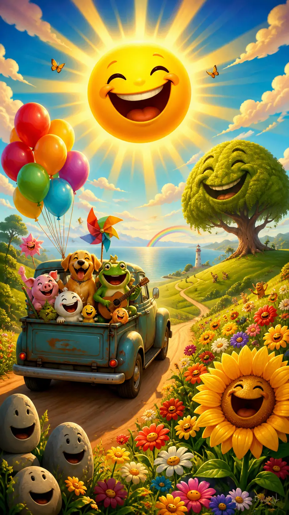 Colorful surreal illustration celebrating bright joyful sunshine