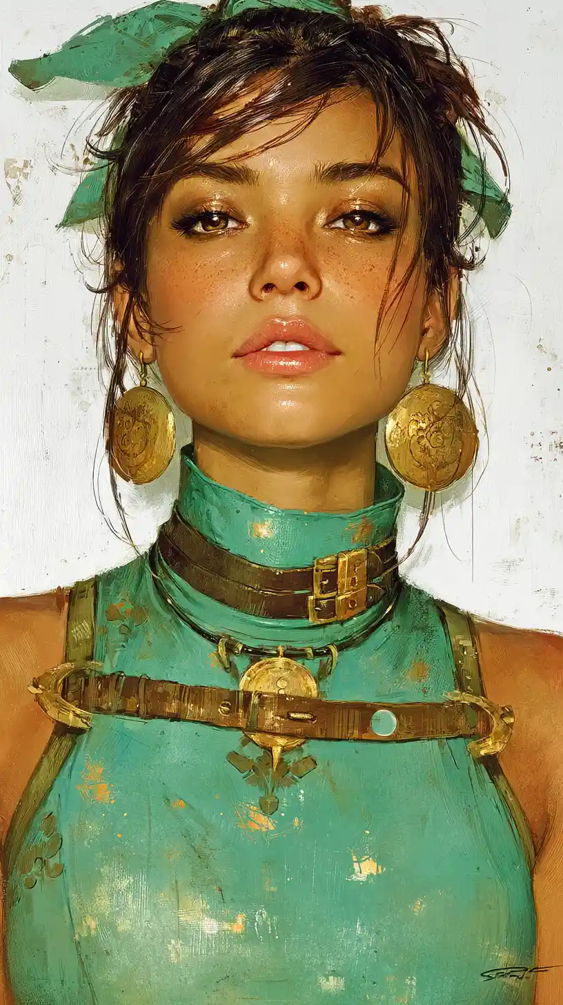 Colorful digital portrait of a beautiful glowing girl