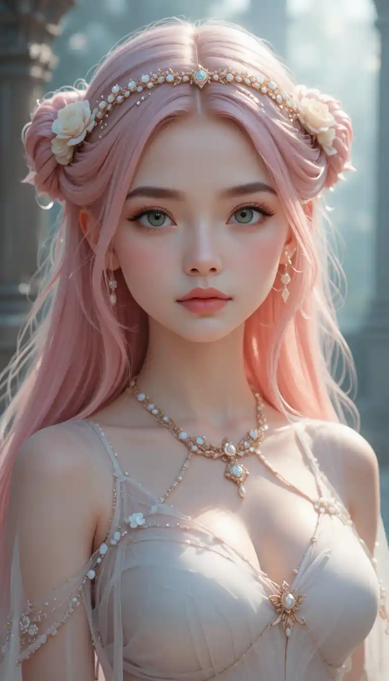 Pastel haired fantasy healer girl with small angel wings