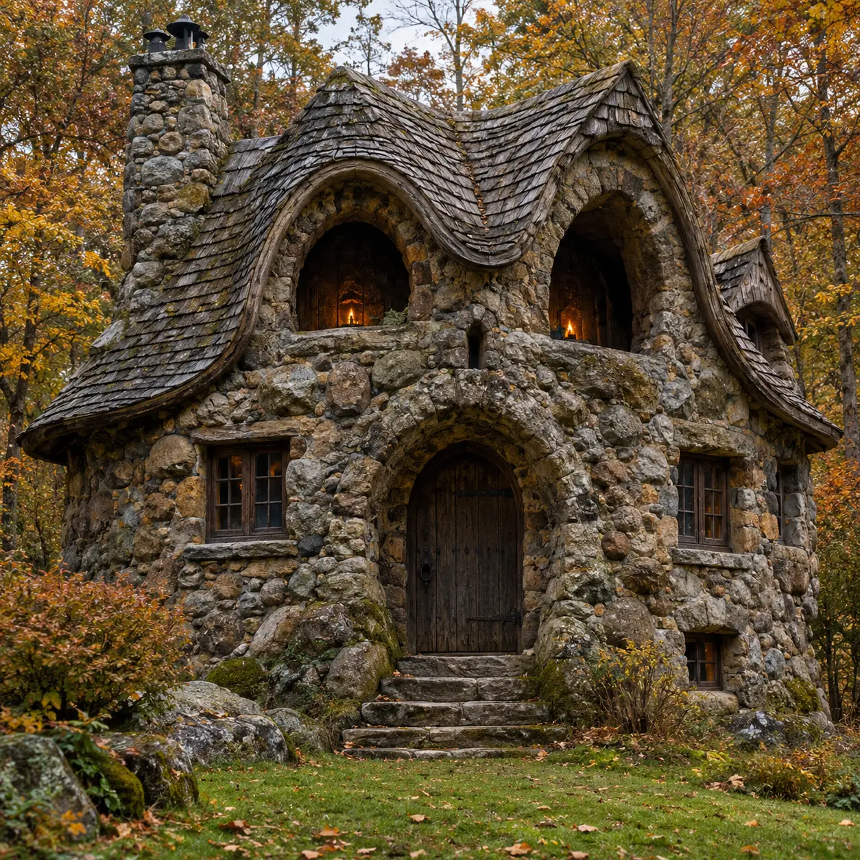 Mysterious Stone Cottage In A Quiet Autumn Forest