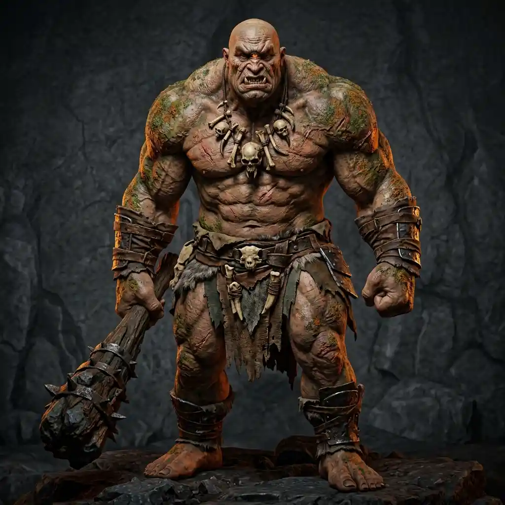 Muscular 3D Cyclops With Club On Gray Studio Background