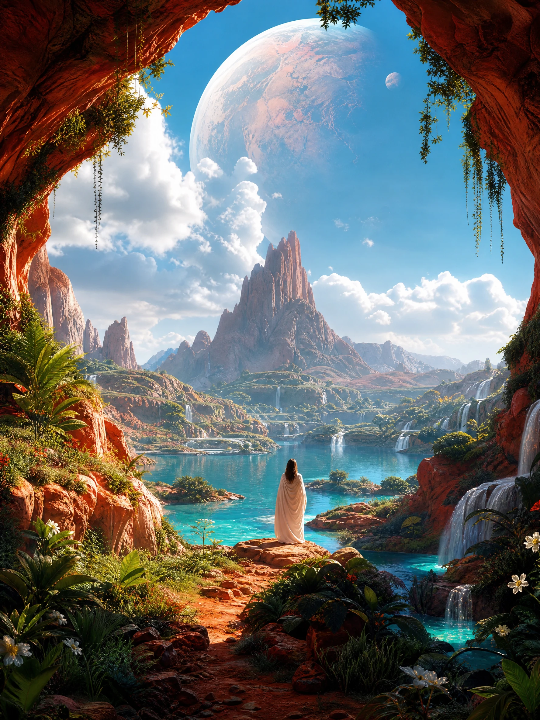 A dreamlike vision of Mars as a bright, habitable fantasy world