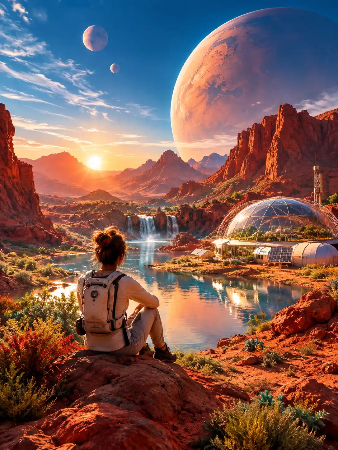 A Dreamlike Habitable Mars Landscape In A Bright, Centered Composition
