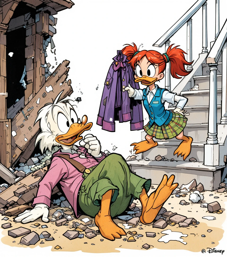 Scrooge McDuck Lies Wide-Eyed Amid Rubble in a Comic Panel