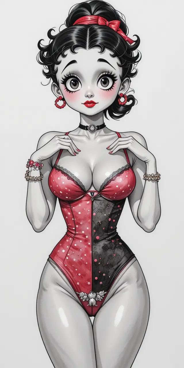 Betty Boop Appears in Two Contrasting Cartoon Dresses Side by Side