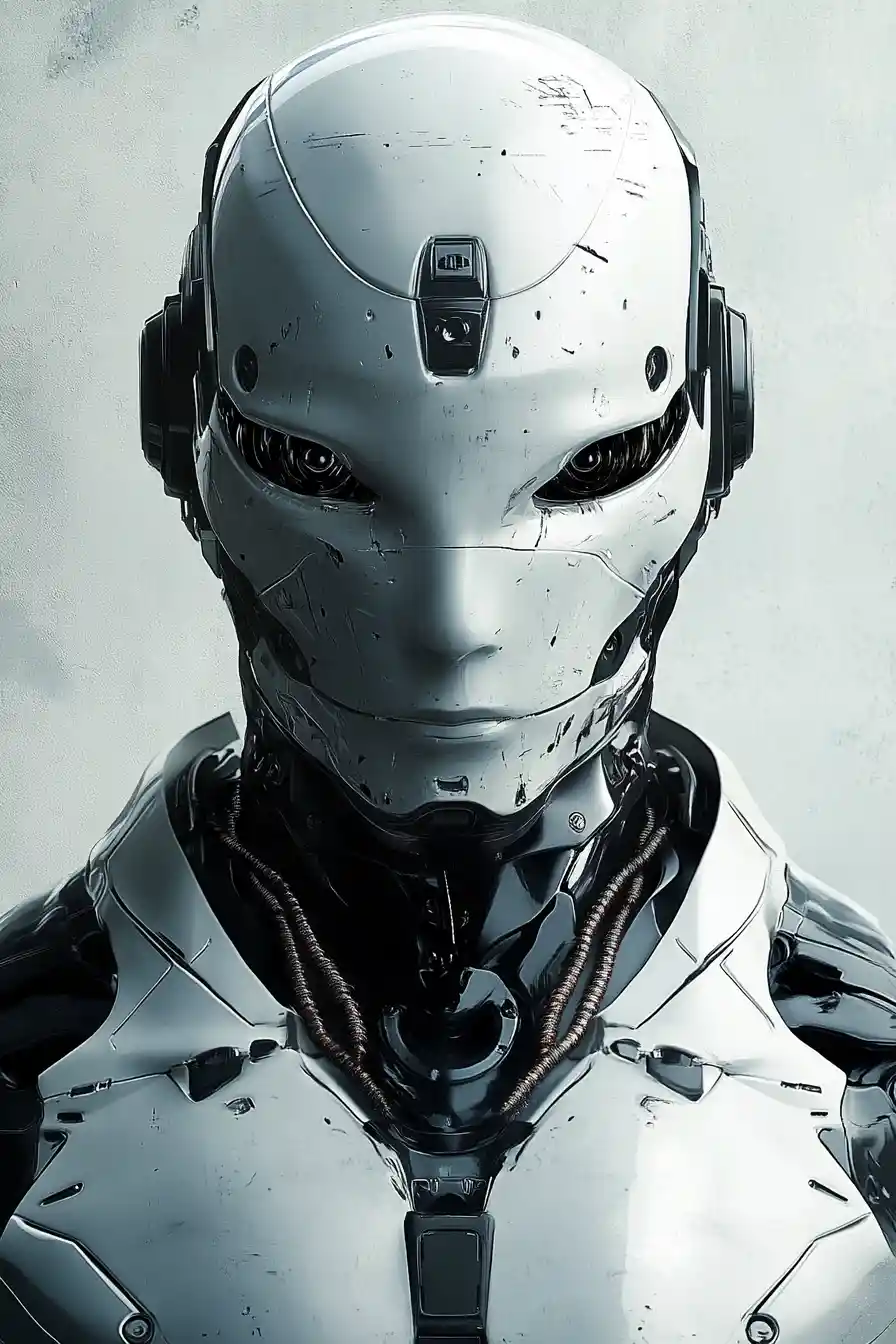 A Calm Robot Portrait With an Intimidating and Peaceful Expression
