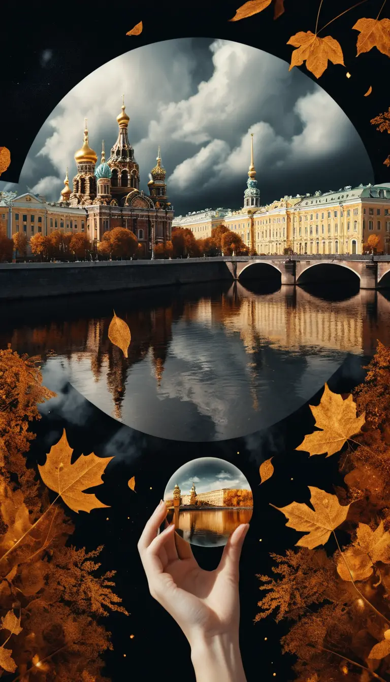 A Female Hand Holds a Glowing St Petersburg Cityscape
