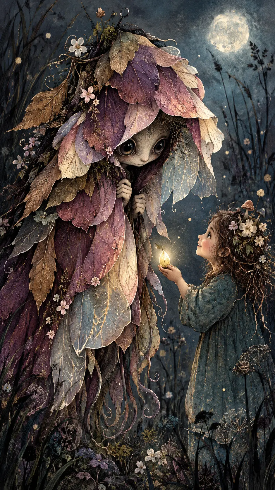A Woodland Creature Beneath a Cloak of Layered Petals and Leaves