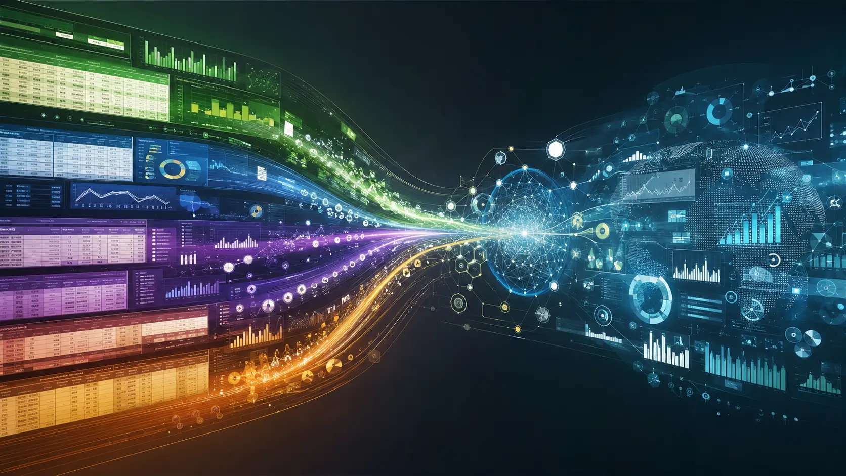 Abstract data streams converge into a unified analytical ecosystem
