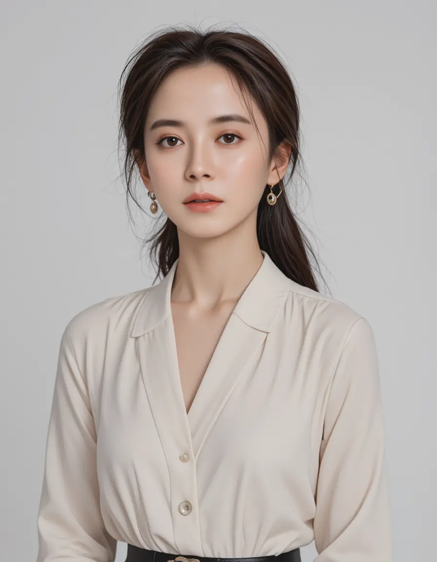 Song Ji Hyo’s Elegant Headshot Against a White Studio Background