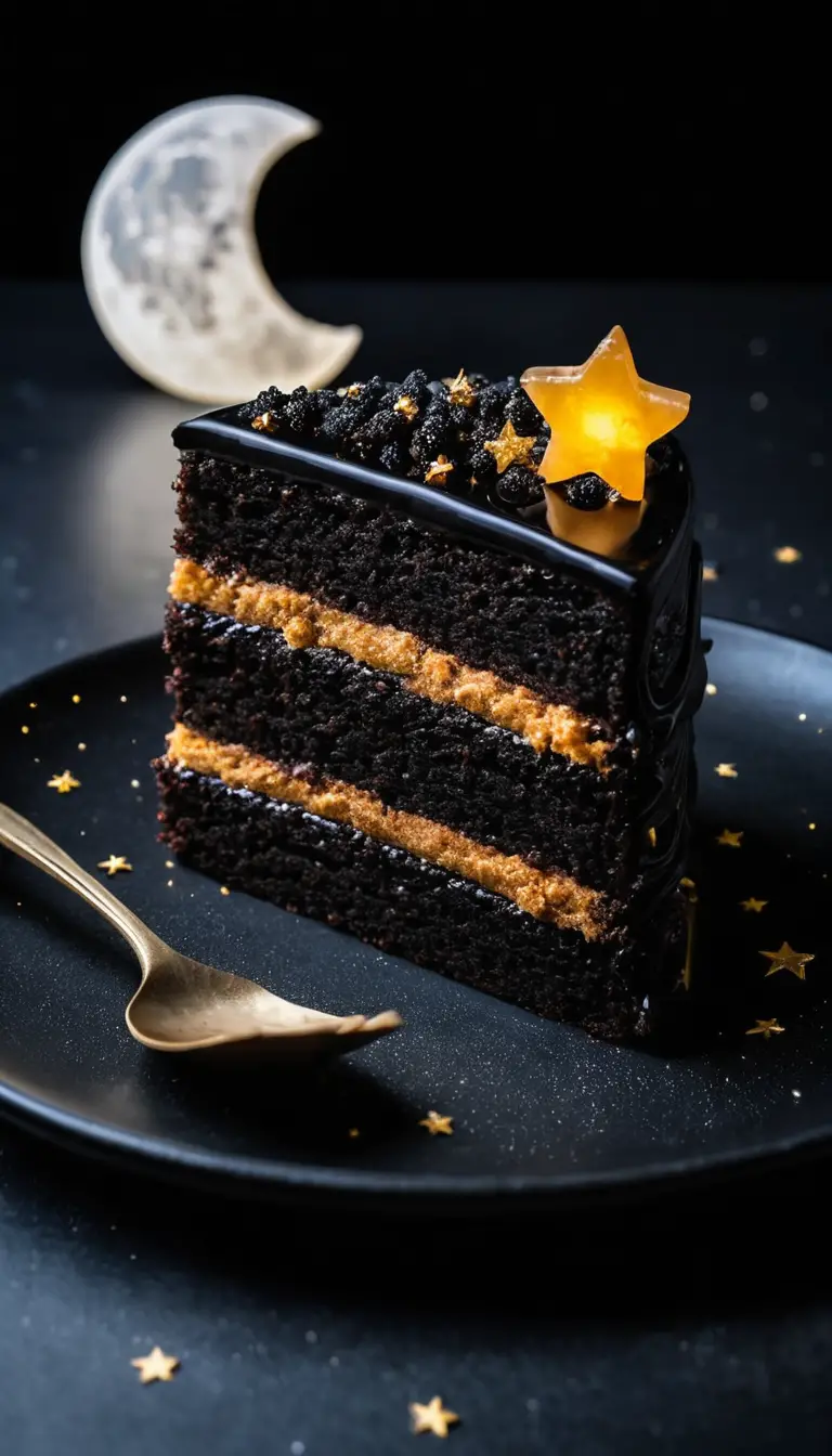A Cake Slice with Glowing Stars and a Sparkling Moon