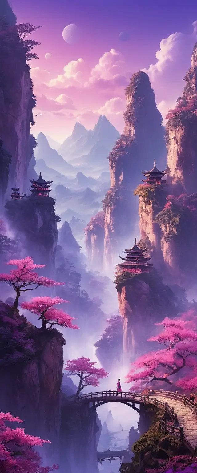 A phoenix soars above a smoky mountain in a Chinese fantasy world