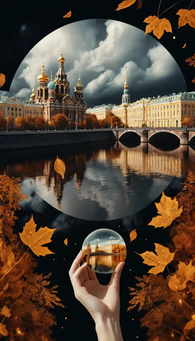 A Female Hand Holds a Glowing St Petersburg Cityscape