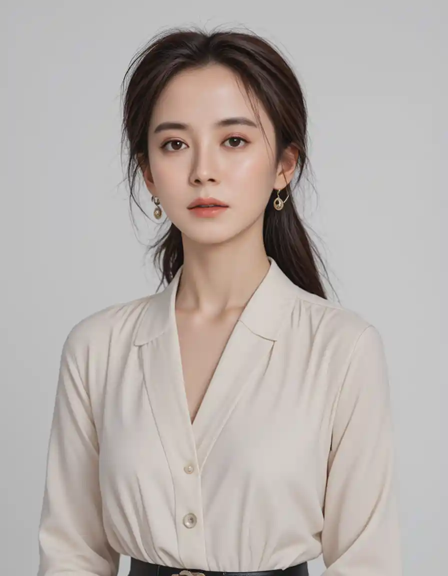 Song Ji Hyo’s Elegant Headshot Against a White Studio Background