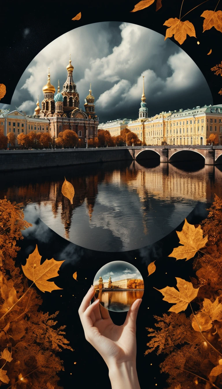 A Female Hand Holds a Glowing St Petersburg Cityscape