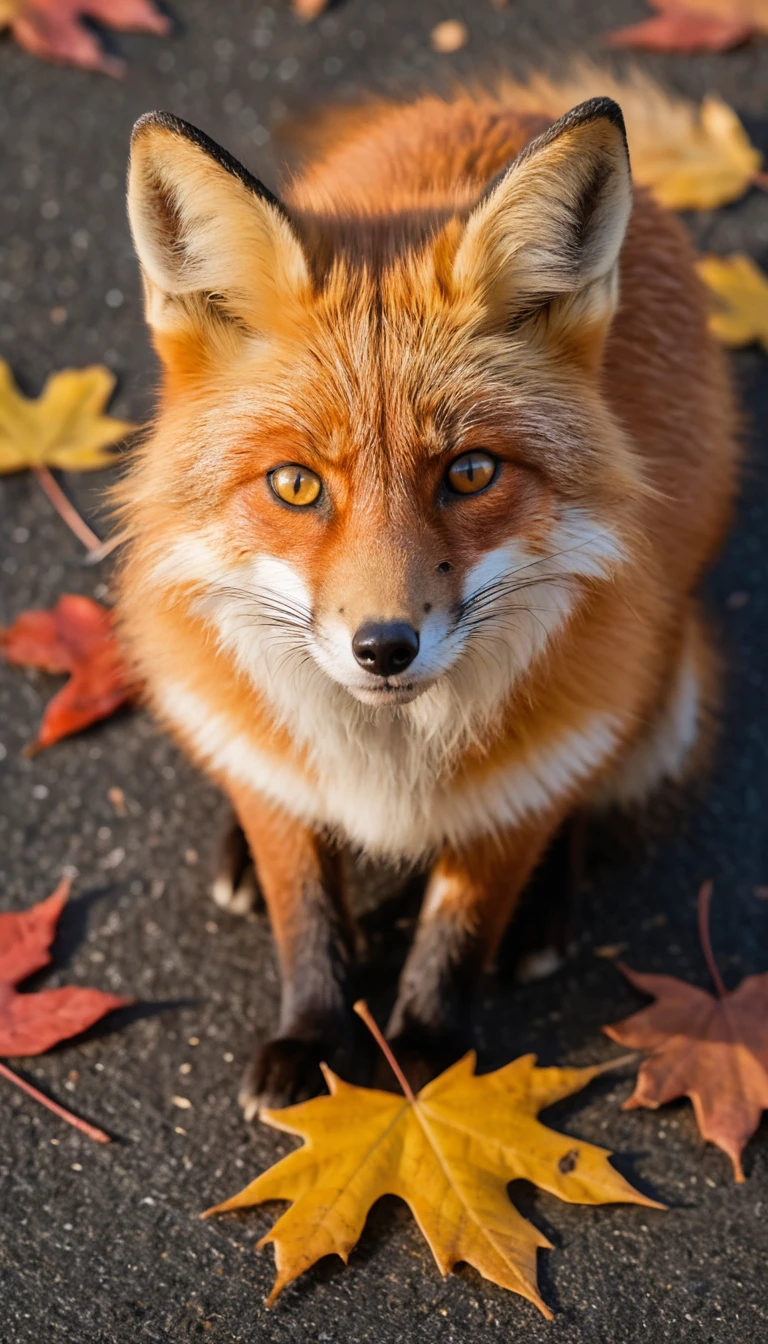 A Red Fox Rests Within an Autumn Heart of Maple Leaves
