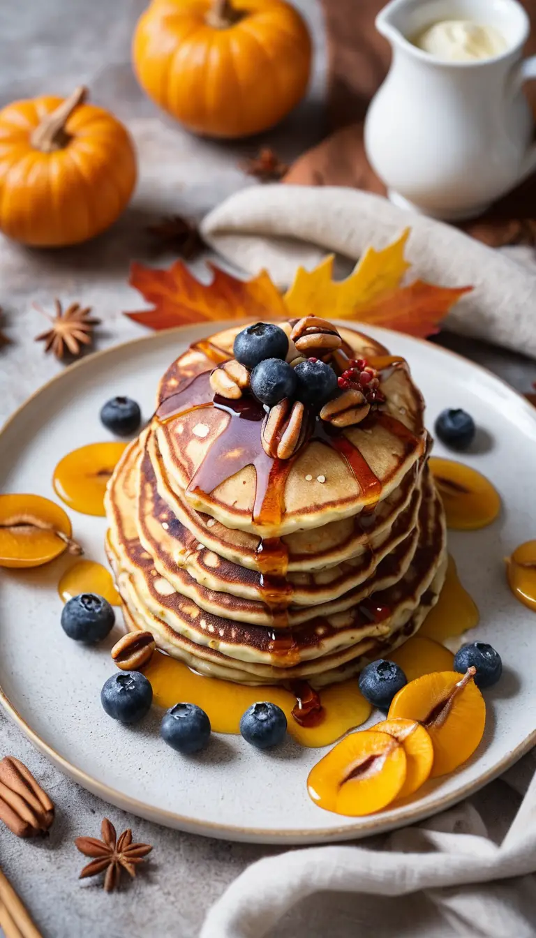 Syrniki Cottage Cheese Pancakes with an Autumn Background and Restaurant Presentation